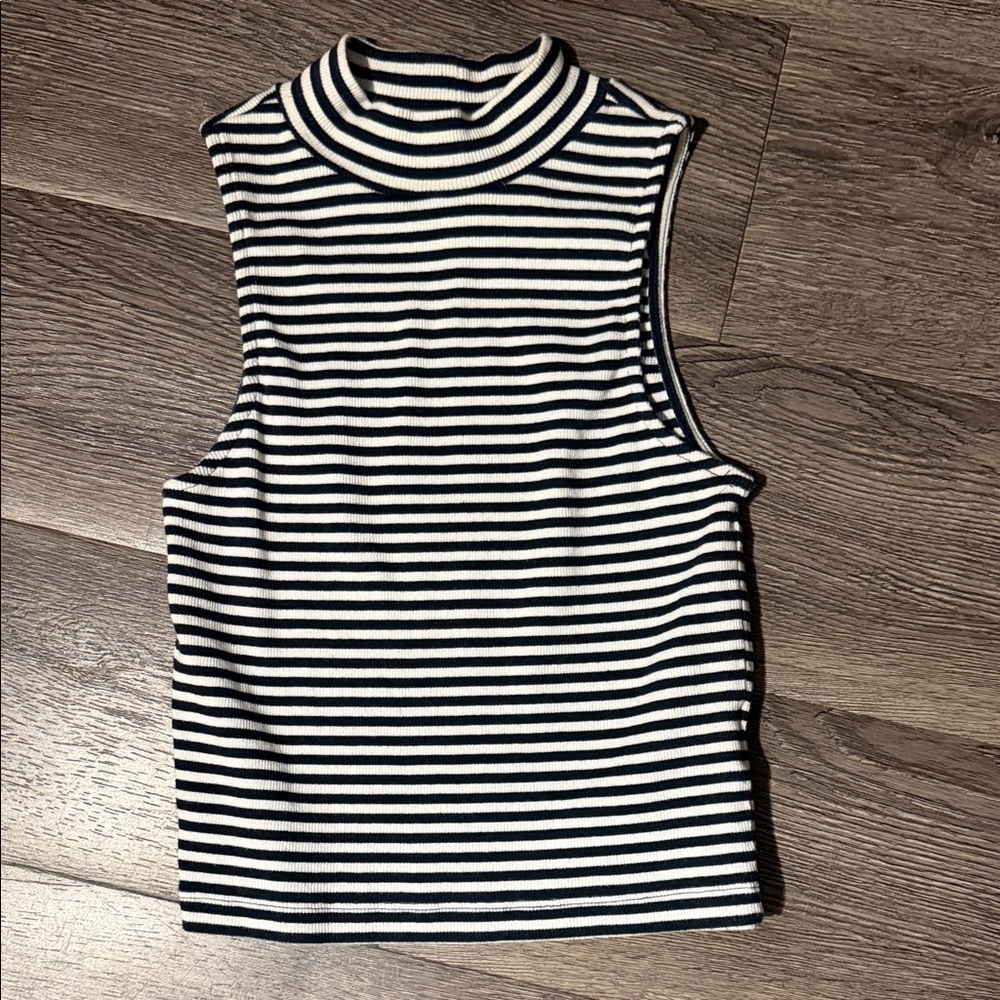 Striped Sleeveless Mock Neck Top